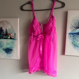 Victoria's Secret Hot Pink Sheer Mesh Ruffle babydoll- NWT- Large